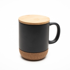 Kubek ceramiczny z bambusową przykrywką Giulia 400 ml, czarny